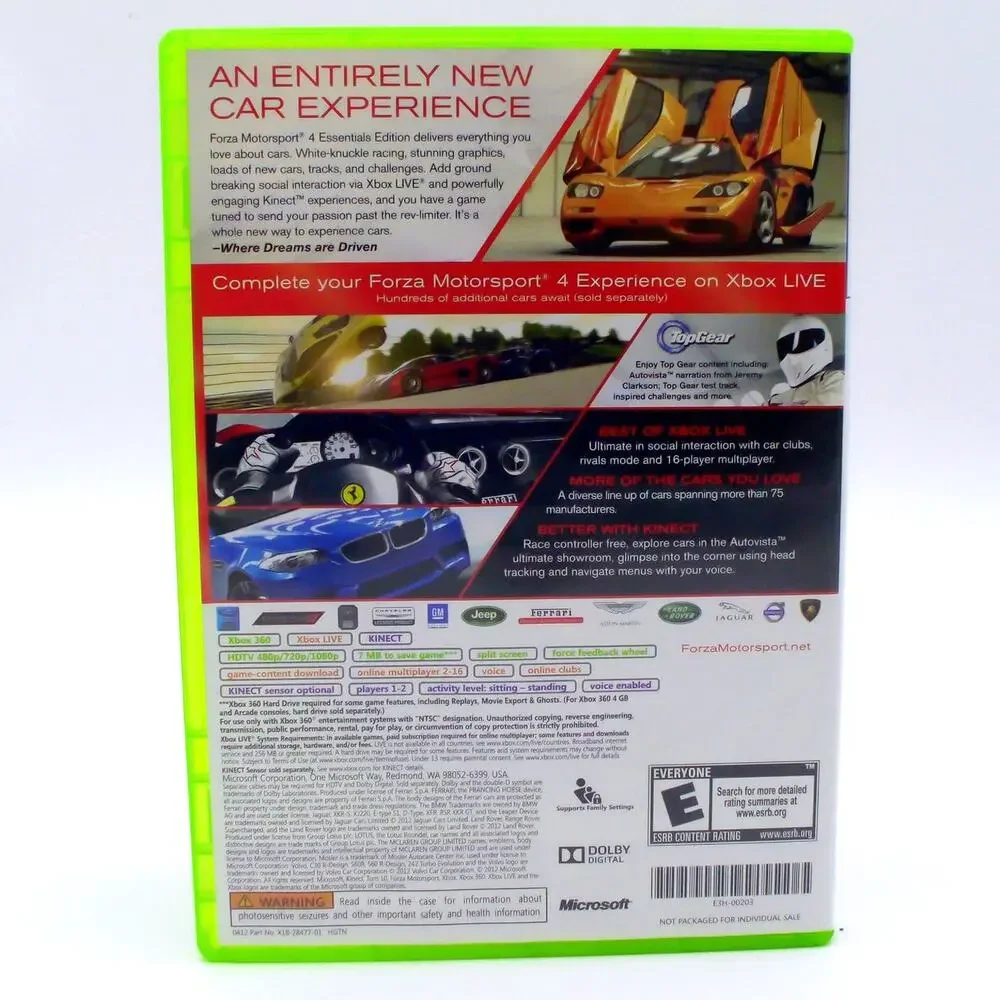 Forza Motorsport 4 Essentials Edition Xbox 360 Video Game Kinect Multiplayer